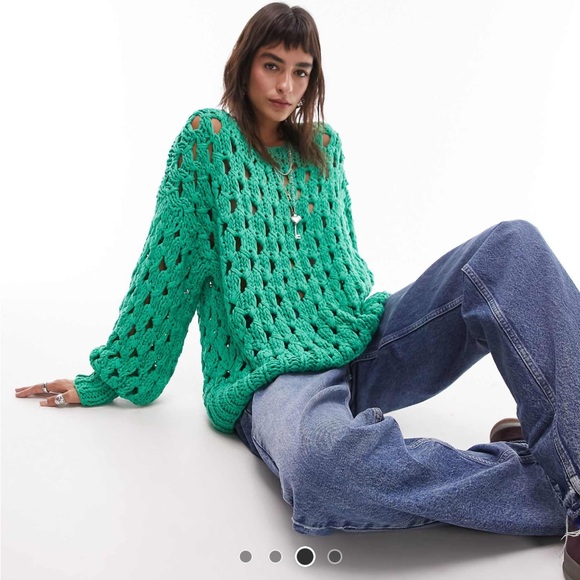 Topshop premium hand knitted open stitch sweater in green - Picture 1 of 3